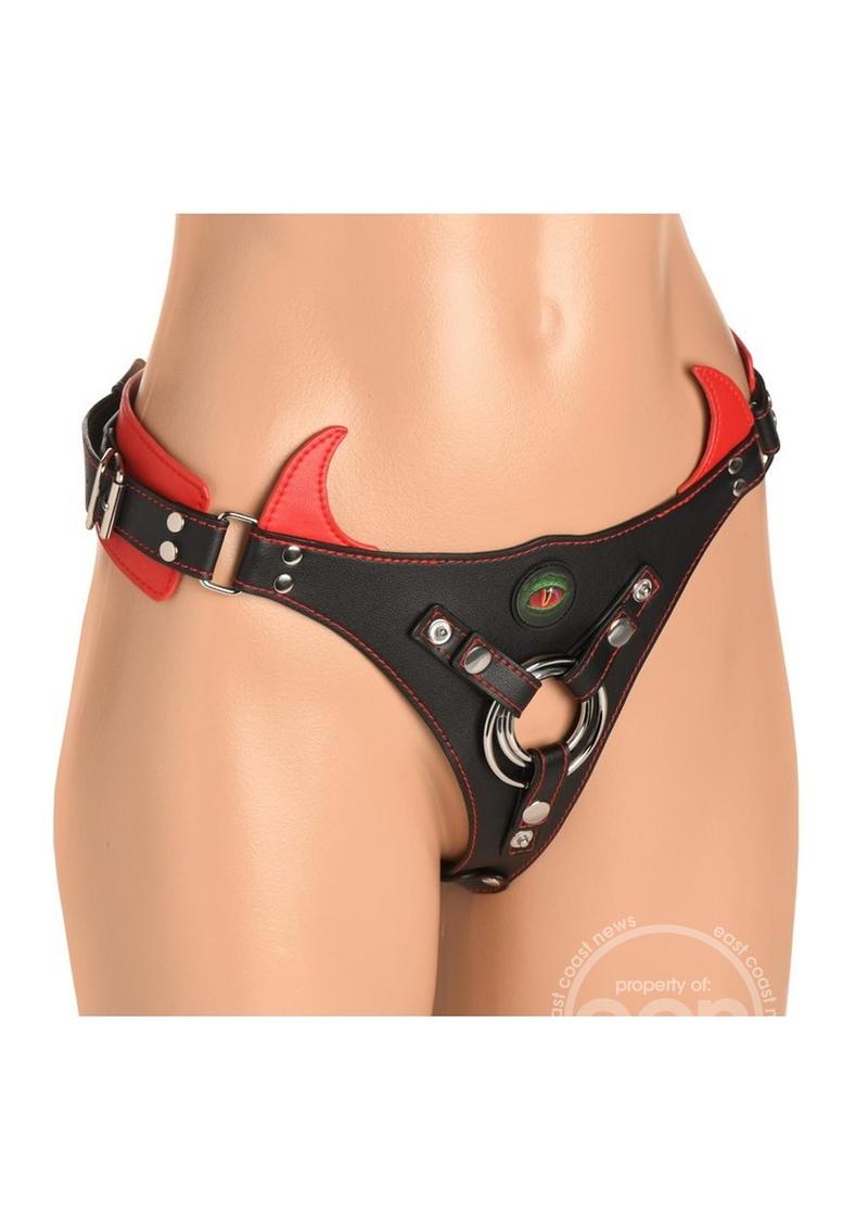 Creature Cock Horny Devil Strap-On Harness - Red/Black