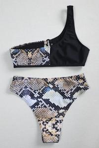 1 Shoulder Leopard Print 2 Piece Swimsuit