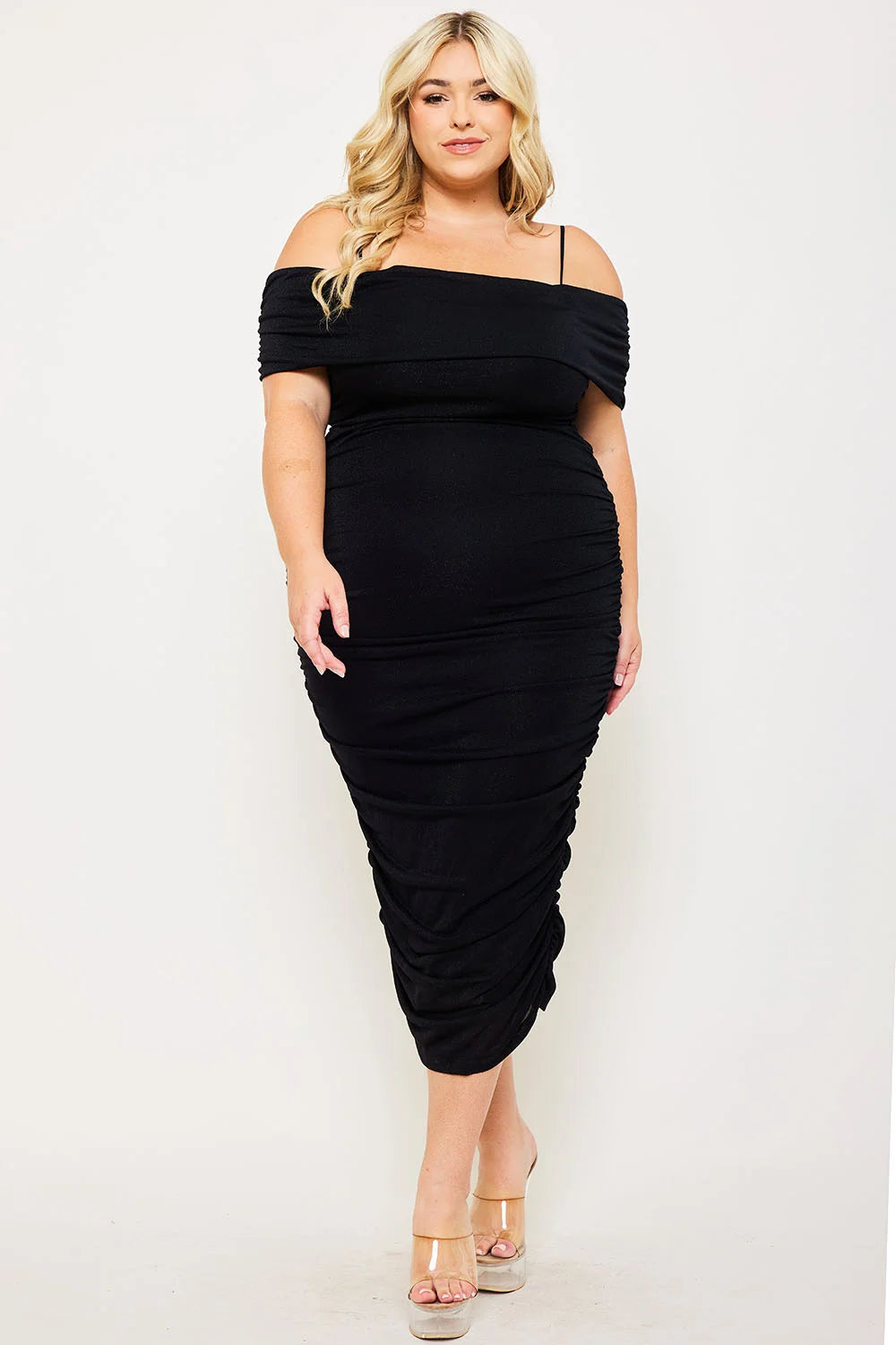 Glitter Open Shoulder Midi Dress