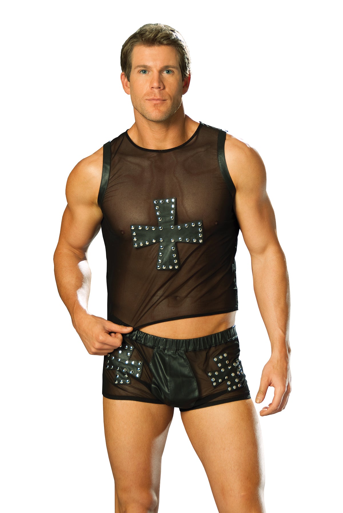 Leather and Mesh Shorts