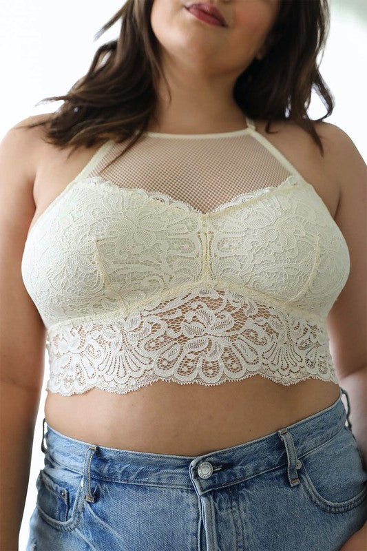 Ivory High Neck Lace Racerback Bralette