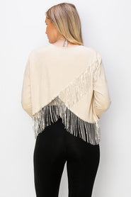 Rhinestone Fringe Hem Suede Jacket
