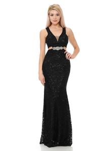 Sequined Lace Long Dress