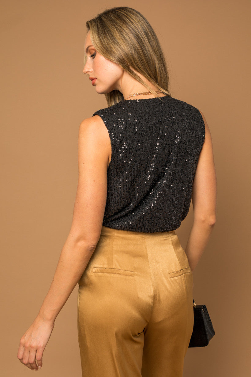 Sleeveless Sequined Wrap Bodysuit